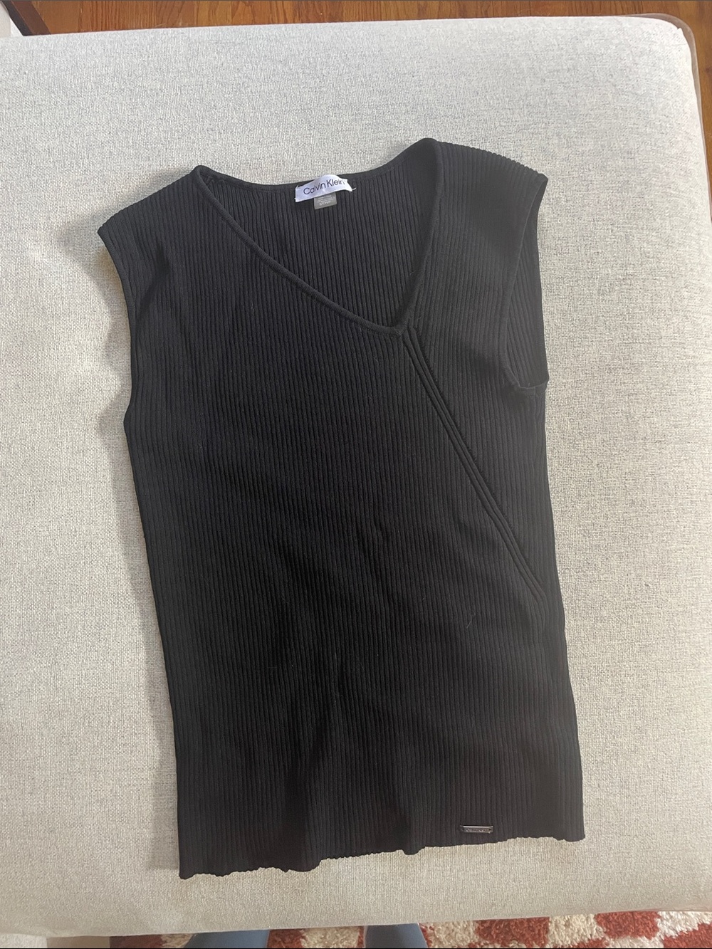 Calvin Klein Black Ribbed Asymmetric V-Neck Tank